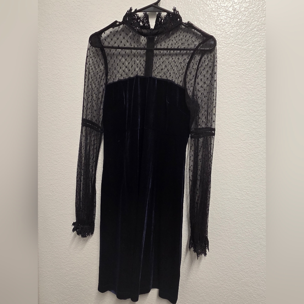 A. B. S. Collection Navy and Black Mini Dress with Velvet and Lace Details